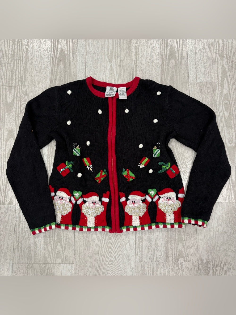 Tiara Girls Christmas Santa Full Zip Cardigan Sweater Size 8/10
